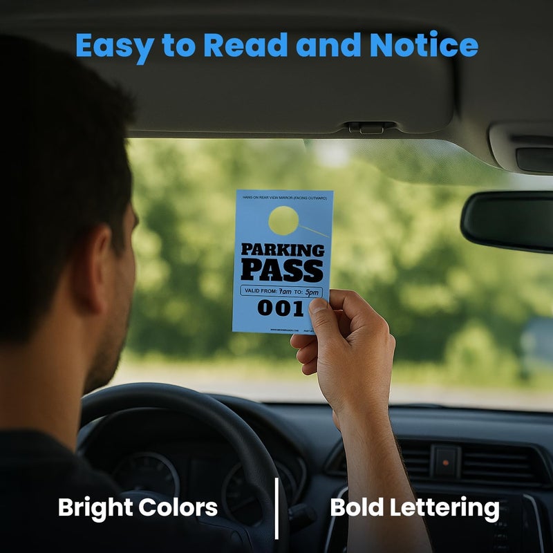 MESS Parking Permit Hang Tag, 001-500 Numbered, 3x5 Blue, Temporary Car Tags for Rear View Mirror or Windshield, Parking Pass Hangtags - Image 2